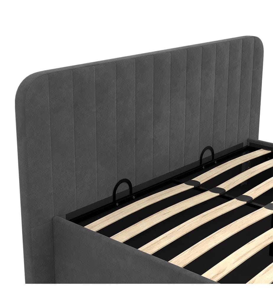 Truhenbett Valentina mit Bettkasten und Kopfteil 140x190cm - Grau und Holz
