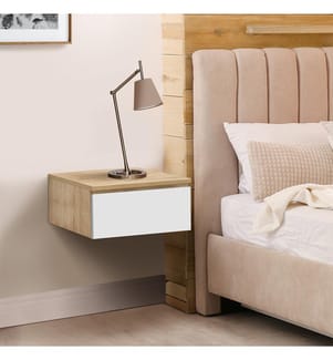 2er-Set Hängender Nachttisch Tom 1 Schublade - Braun und Weiss