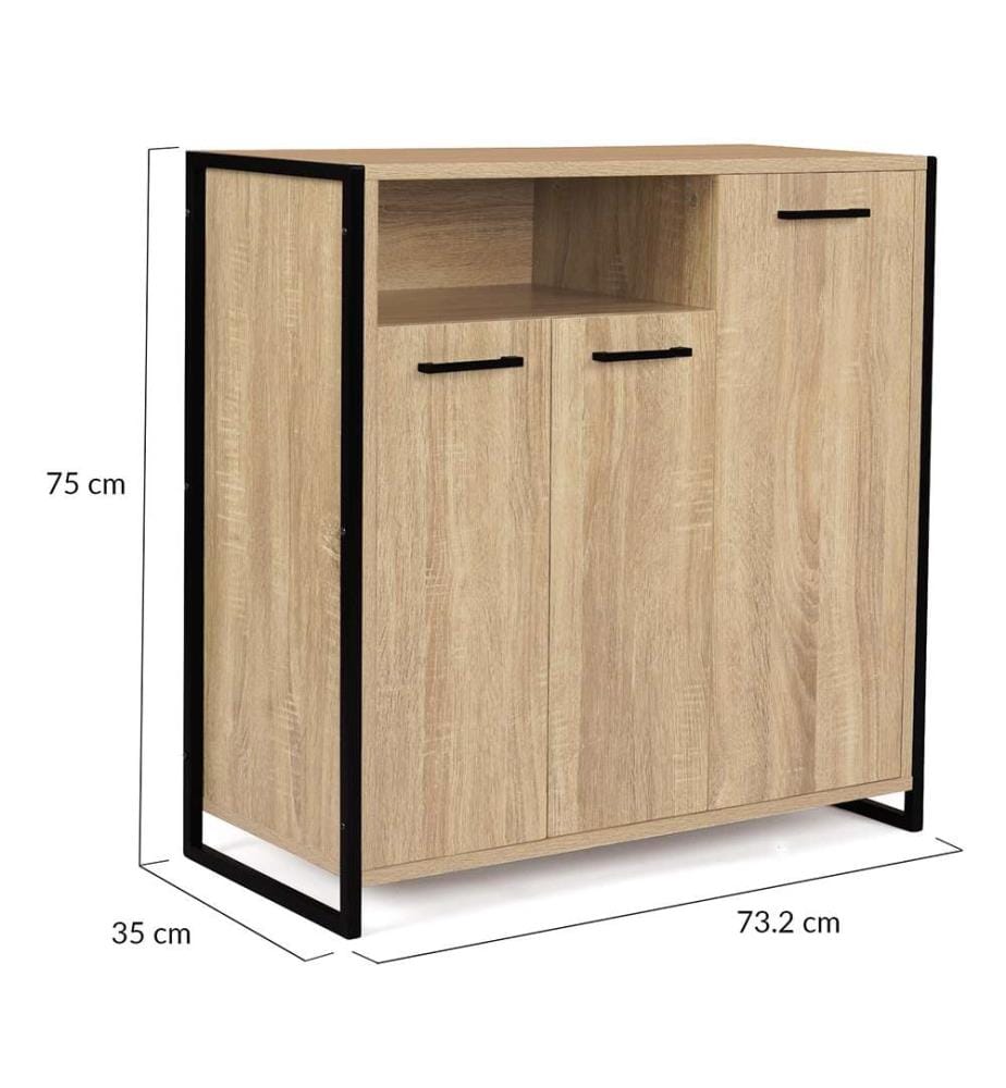 Industrielles Schuhmöbel Alan 3 Türen + Seitliche Nische - 18 Paar - 73.5 x 35 x 75 cm - Schwarz und Braun