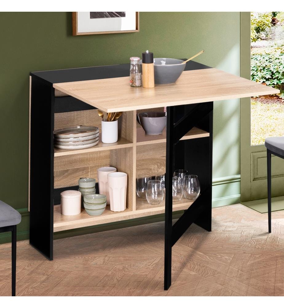 Klappbarer Konsolen-Esstisch Edi - 80 x 150/35,5 x 75 cm - Braun und Schwarz