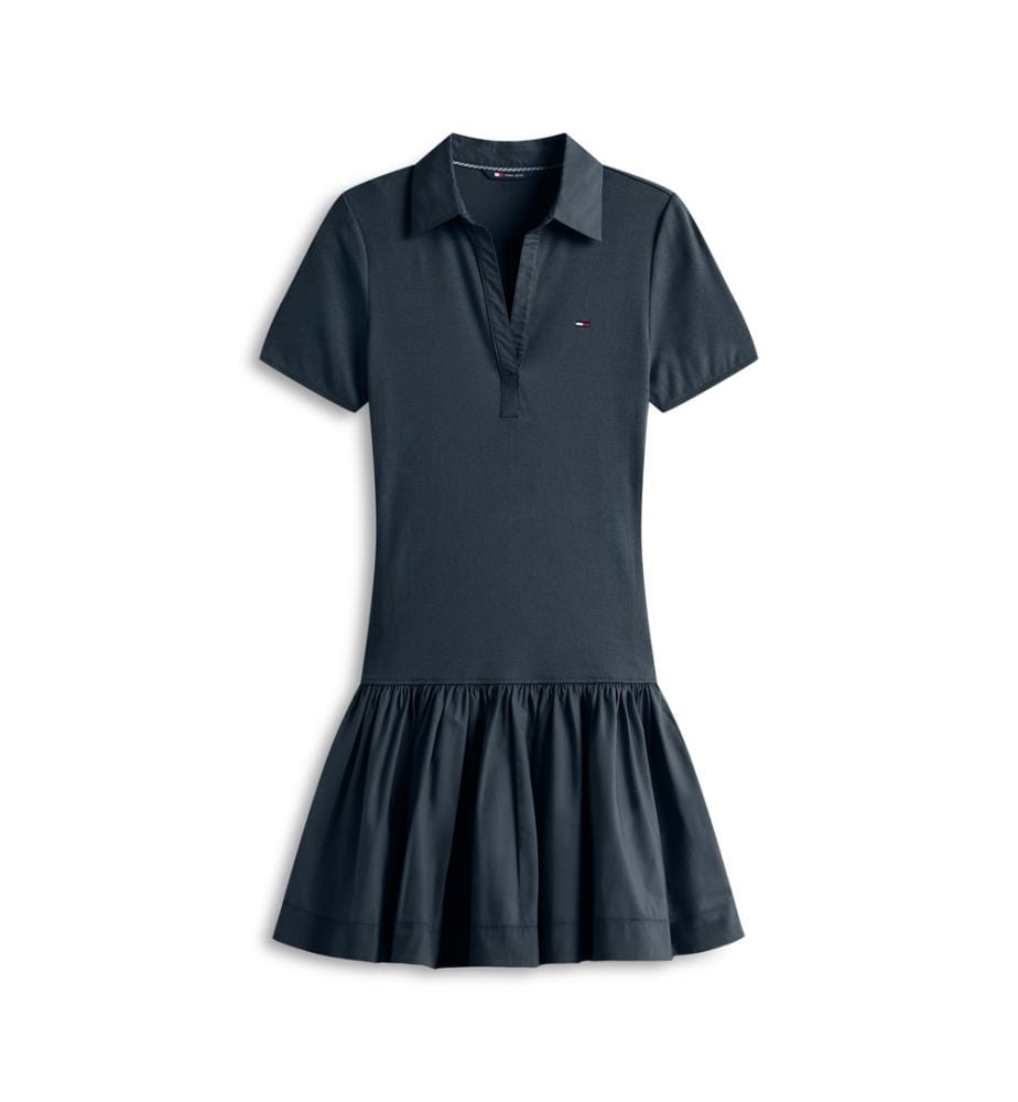 Kurzes, schlankes Polokleid aus geripptem Popelin - Schwarz