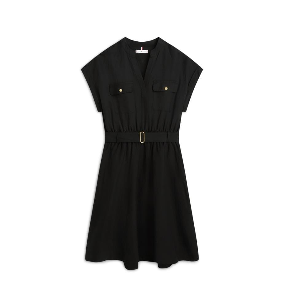 Robe Chemise Courte à Ceinture - Noir