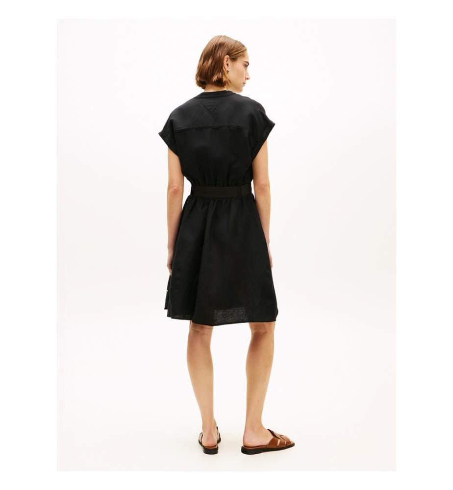 Robe Chemise Courte à Ceinture - Noir