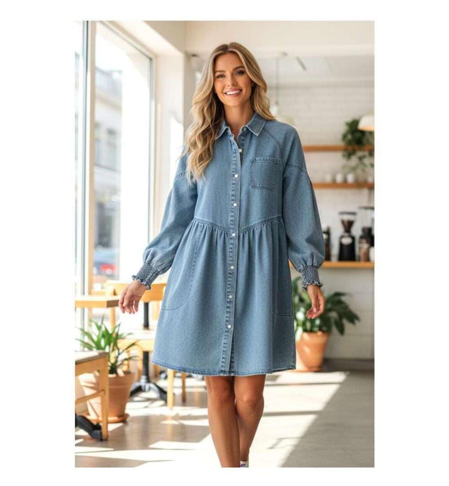 Blaues Jeanshemd mit gerafften Ärmelbündchen - Beau-Blue