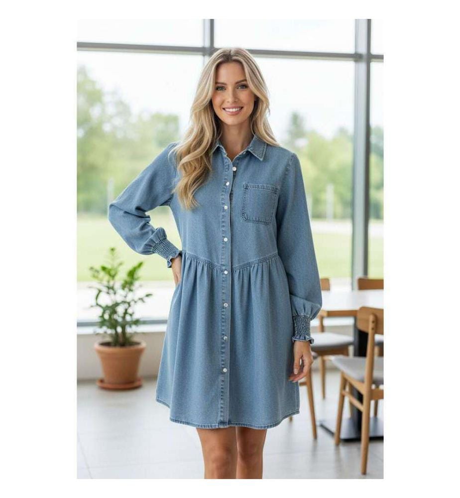Blaues Jeanshemd mit gerafften Ärmelbündchen - Beau-Blue