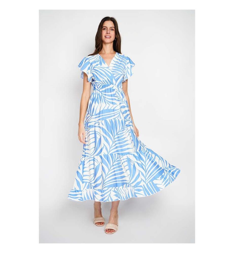 Robe Midi à Manches Courtes Élastique à La Taille - Royal