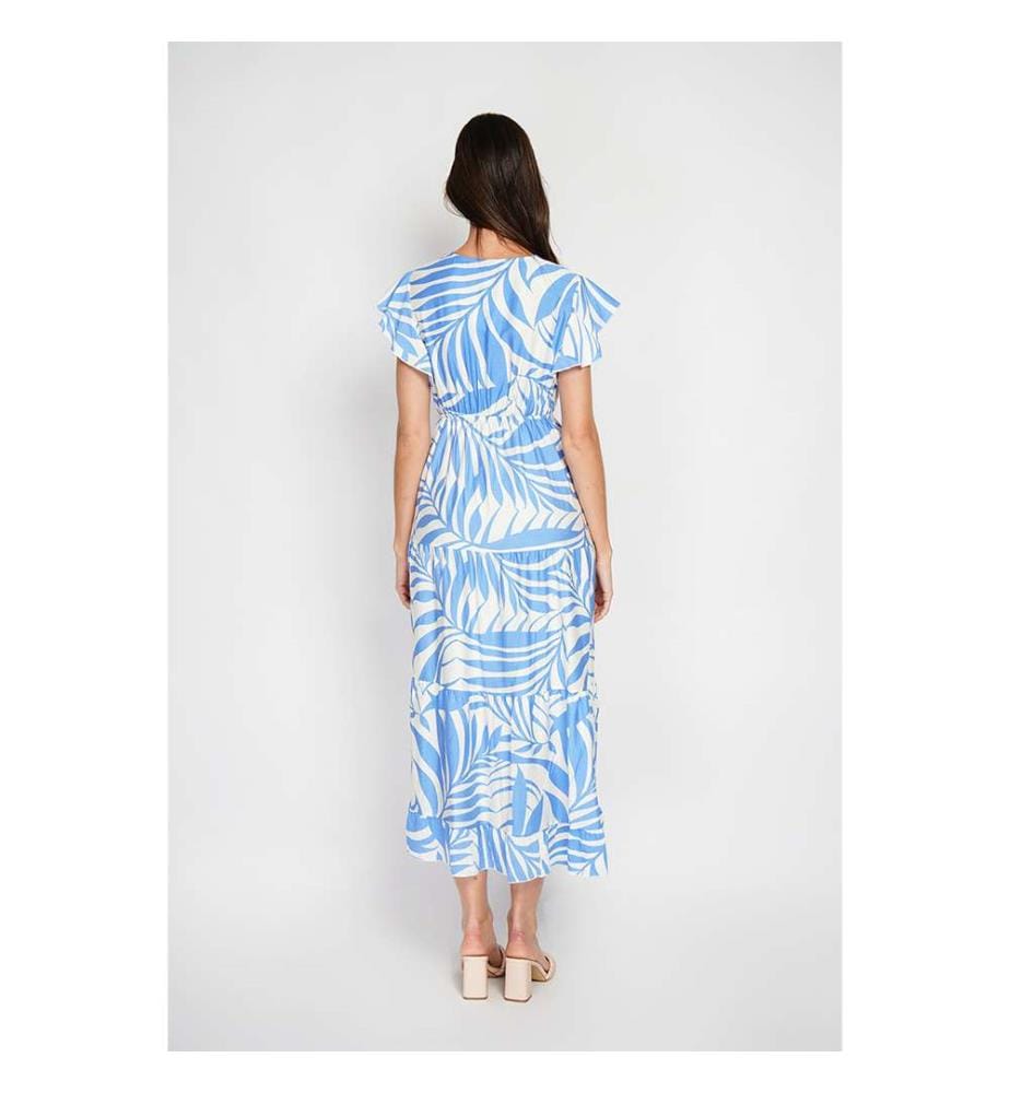 Robe Midi à Manches Courtes Élastique à La Taille - Royal