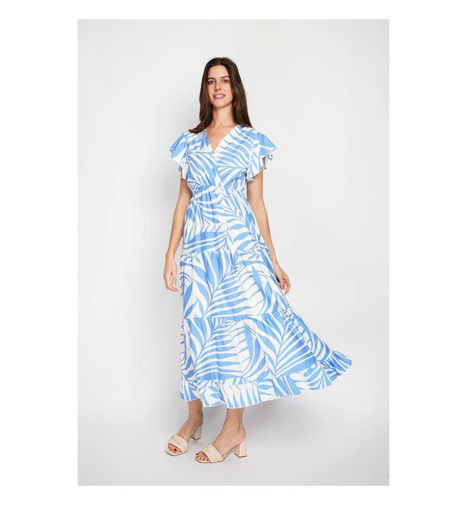 Robe Midi à Manches Courtes Élastique à La Taille - Royal