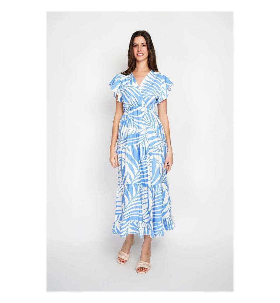Robe Midi à Manches Courtes Élastique à La Taille - Royal