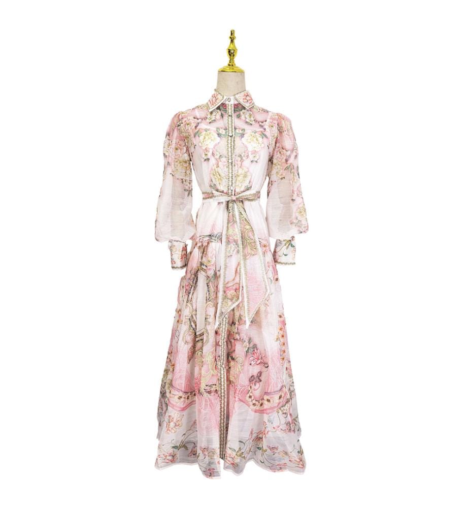 Robe longue en mousseline imprimée Enchanted Garden - Rose