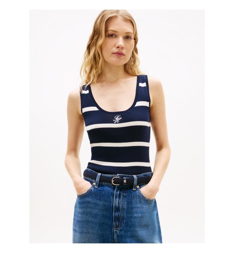 Slim e Maille Tank Top - Navy and White