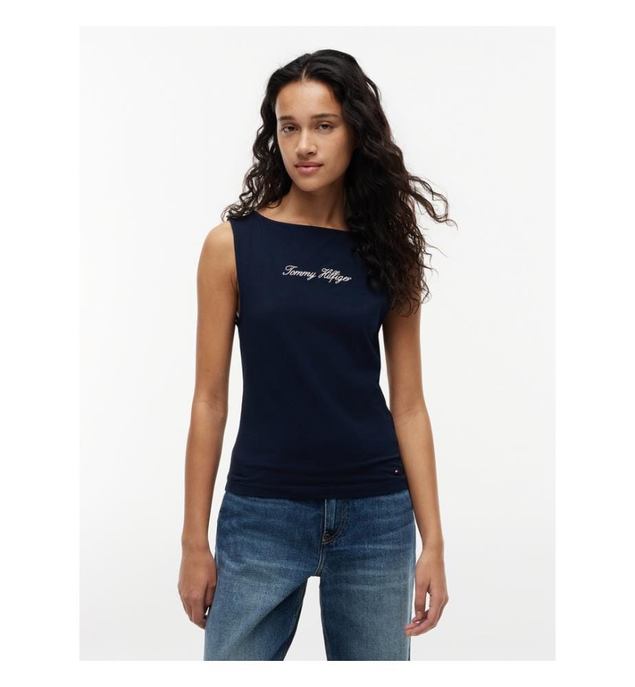 Figurbetontes Tanktop mit U-Boot-Ausschnitt – Dunkelblau