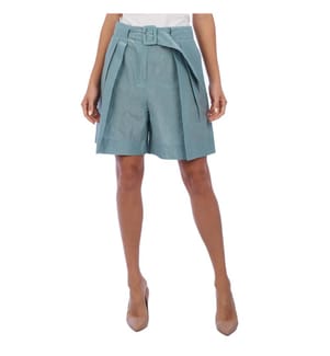 High Waisted Pleated Shorts - Turquoise