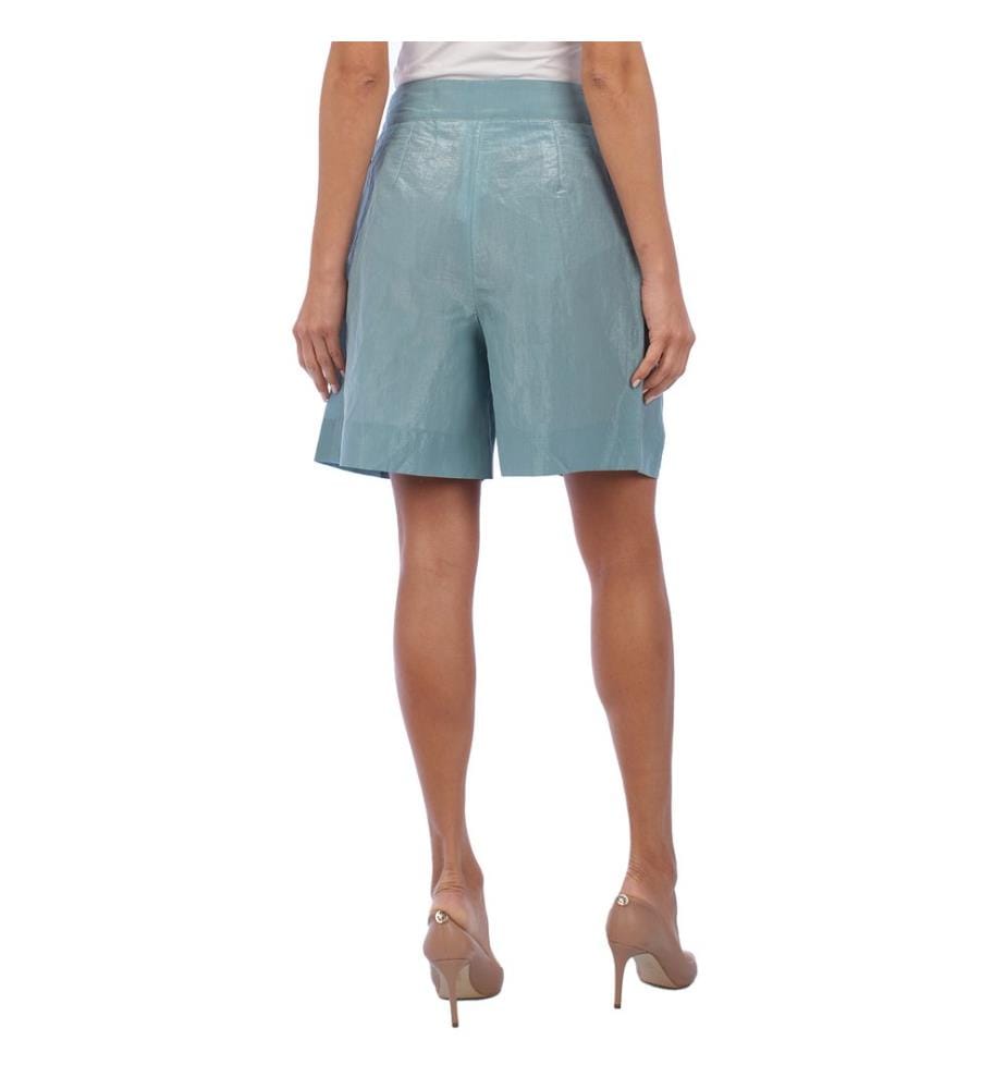 High Waisted Pleated Shorts - Turquoise