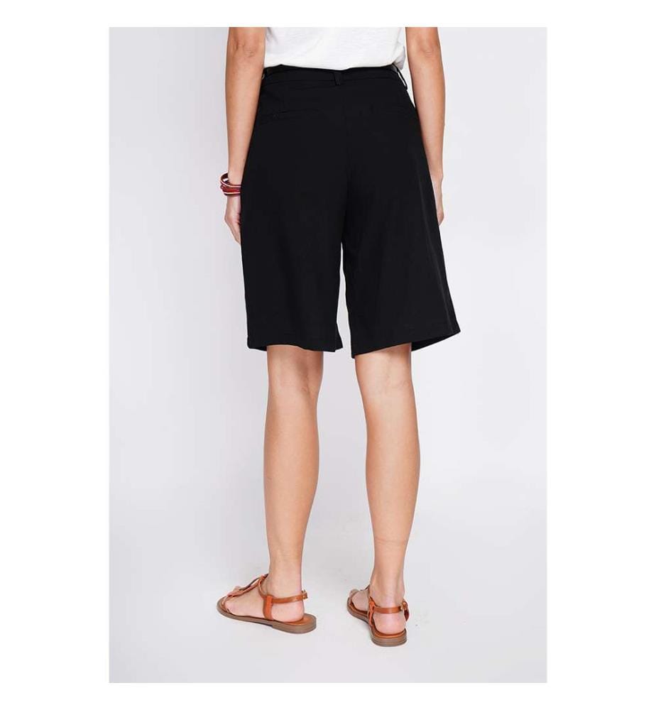 High-Waisted, Straight-Cut Bermuda Shorts with Side Pocket - Black