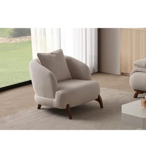Fauteuil à oreilles Bonjo en noyer - Beige
