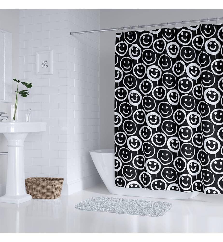 Duschvorhang - 180 x 200 cm - Weiss und Schwarz