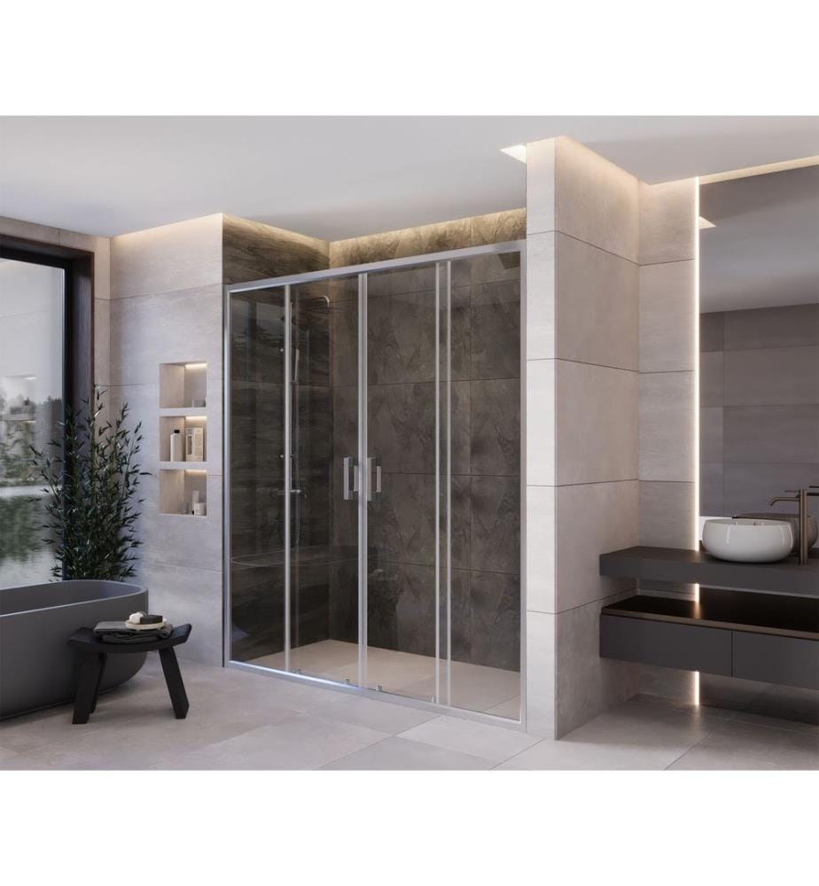 Cabine de douche, 100 % verre trempé, gris, transparent, 163 x 189