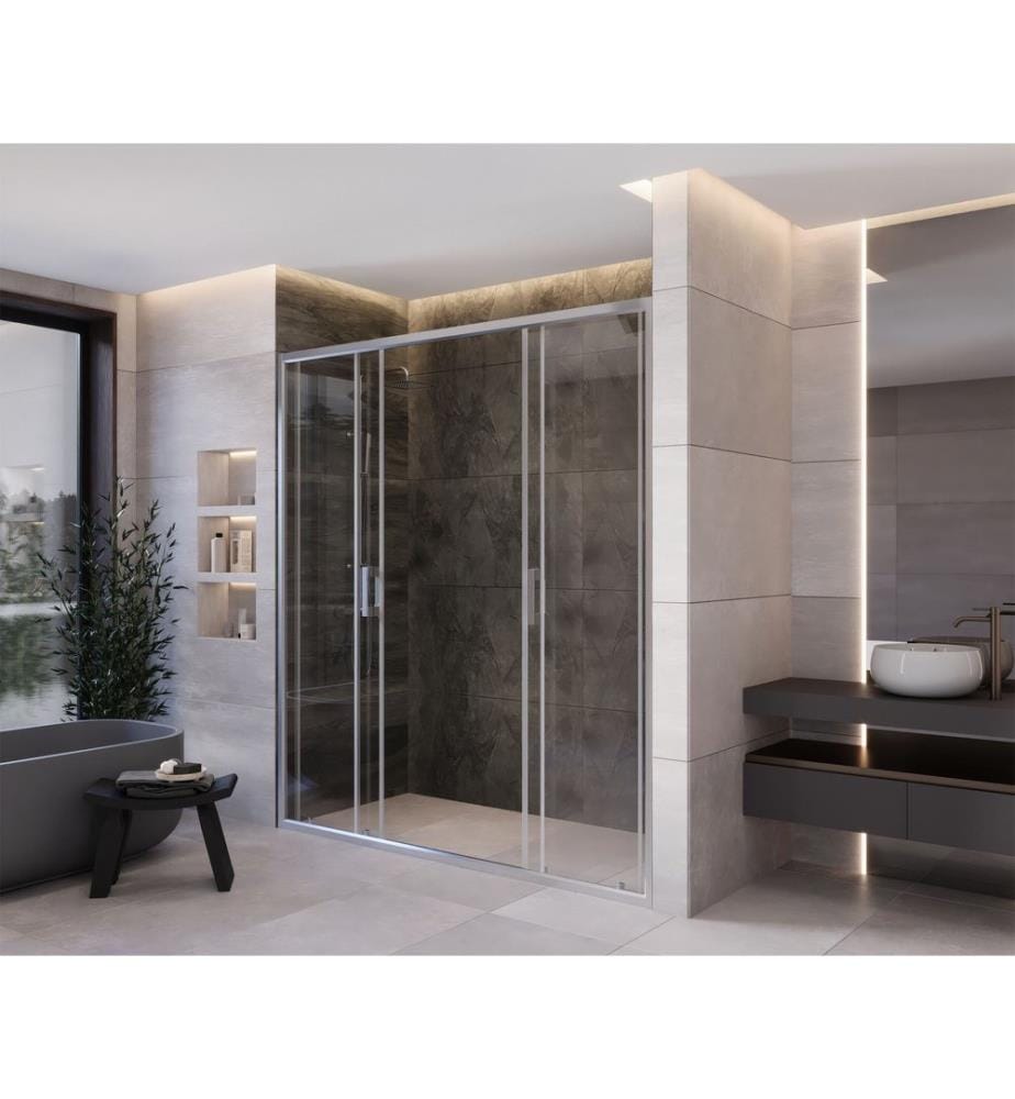 Cabine de douche, 100 % verre trempé, gris, transparent, 163 x 189