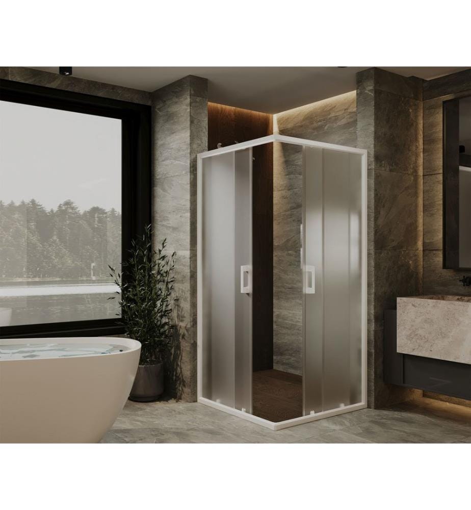 Cabine de douche, 100 % verre trempé, blanc, transparent, 115 x 189 x 115