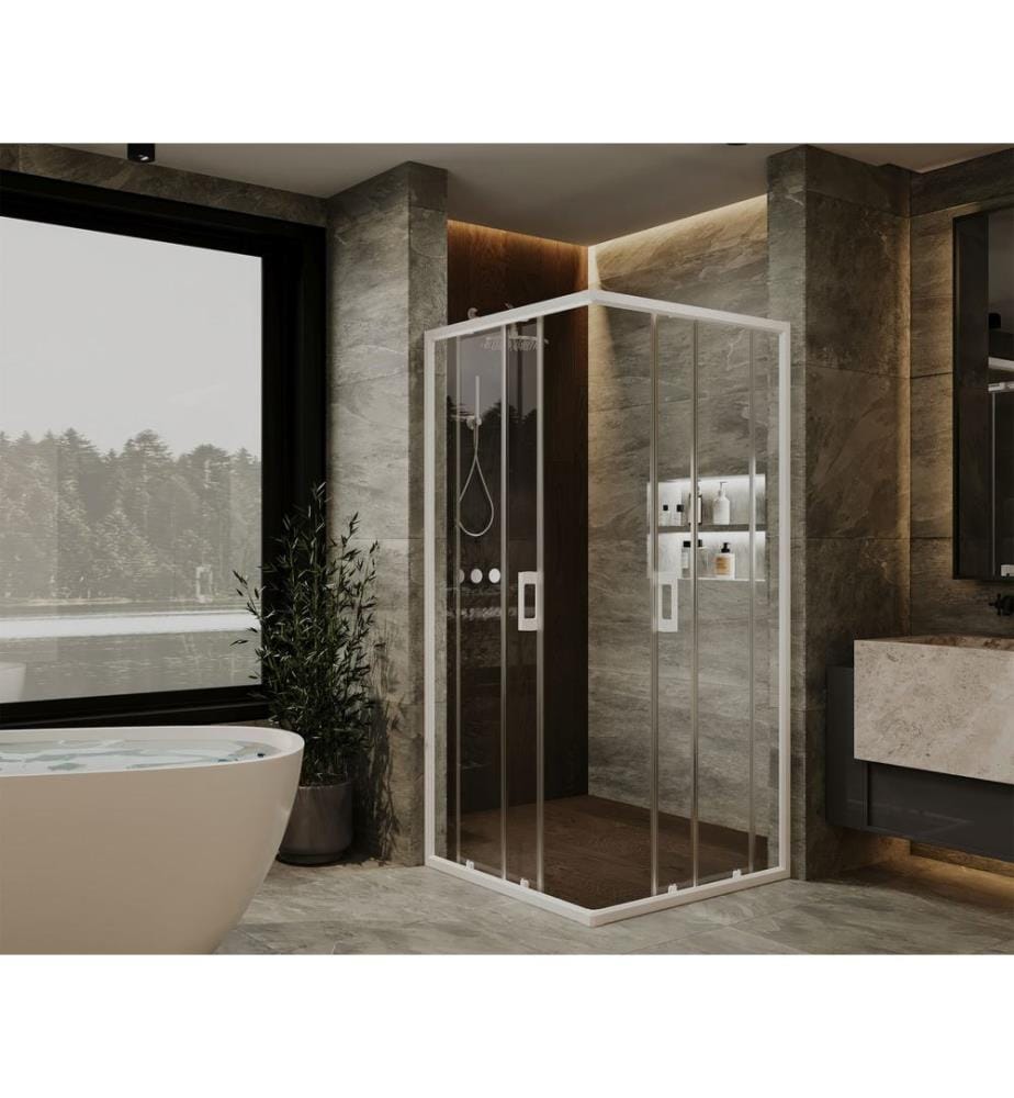 Cabine de douche, 100 % verre trempé, blanc, transparent, 95 x 189 x 115