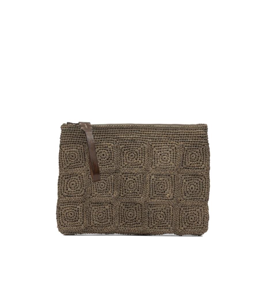 TANALA Dark Tea Chic Raffia Clutch - Braun