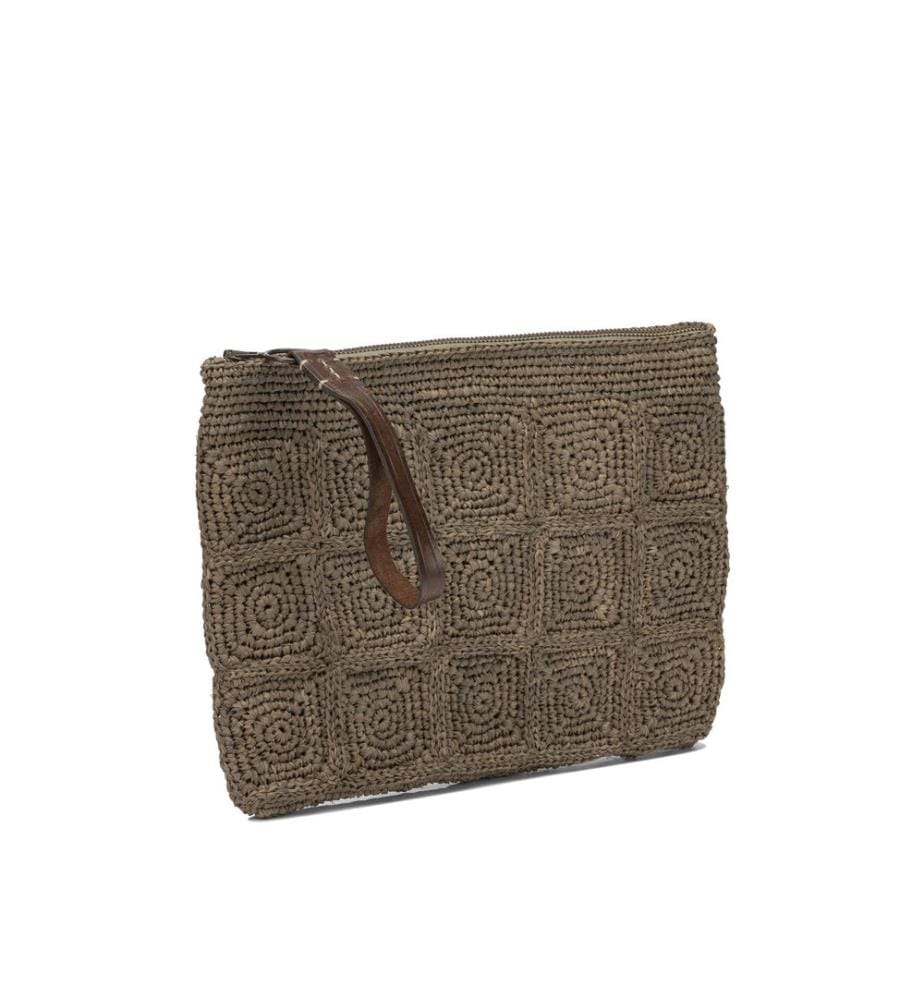 TANALA Dark Tea Chic Raffia Clutch - Braun