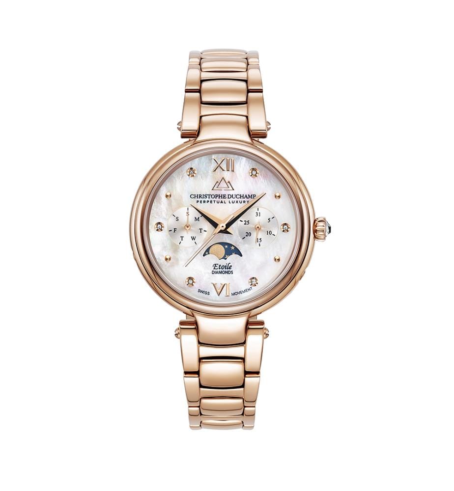 Uhr Weisses Perlmutt-Zifferblatt, Armband und Gehäuse aus Roségold - 36mm