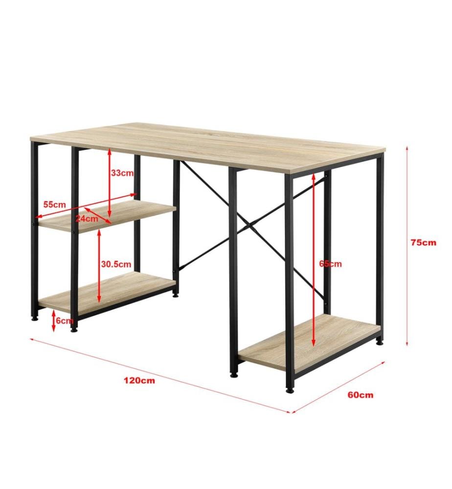 Schreibtisch Aarhus 75x120x60 cm mit 3 Ablagen