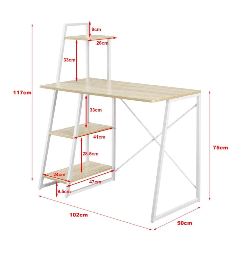 Schreibtisch Aalborg 117x102x50 cm mit Regal 4 Flächen
