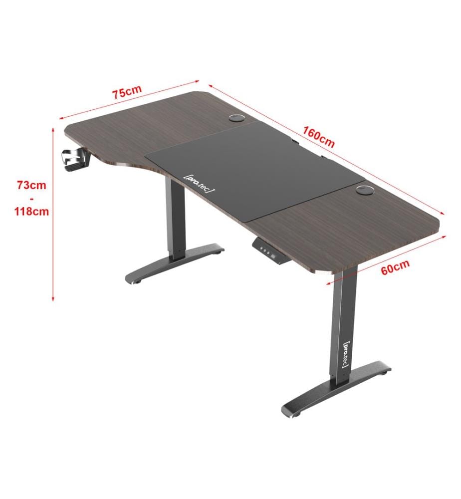 Tavolo Oxnard regolabile in altezza, azionamento elettrico, 160x75 cm, effetto noce