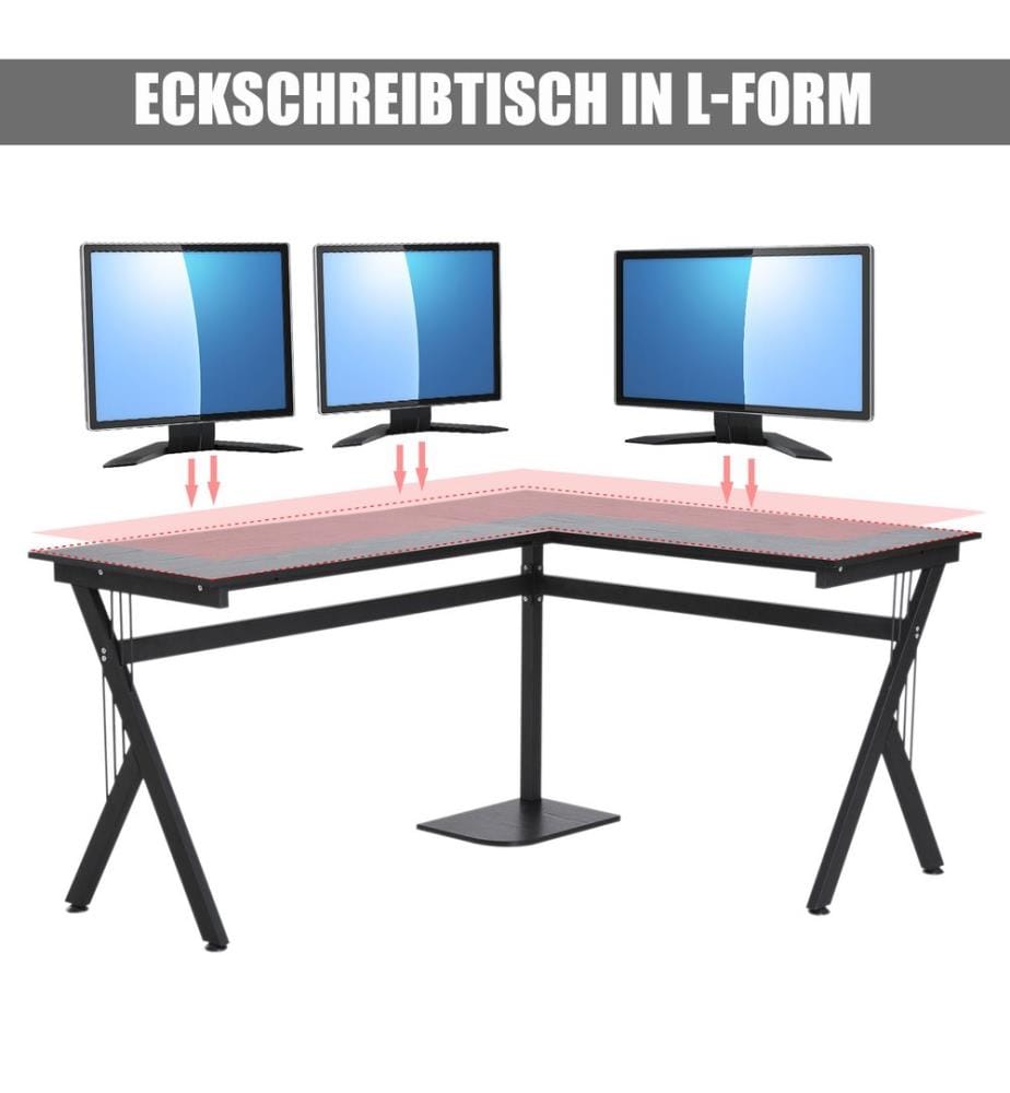Scrivania per computer angolare a forma di L, nera, 155x130x76 cm