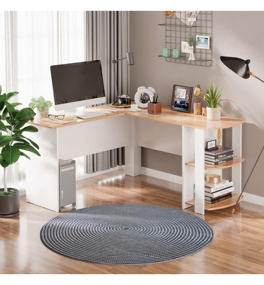 Scrivania angolare 136x130x72 cm con 2 ripiani