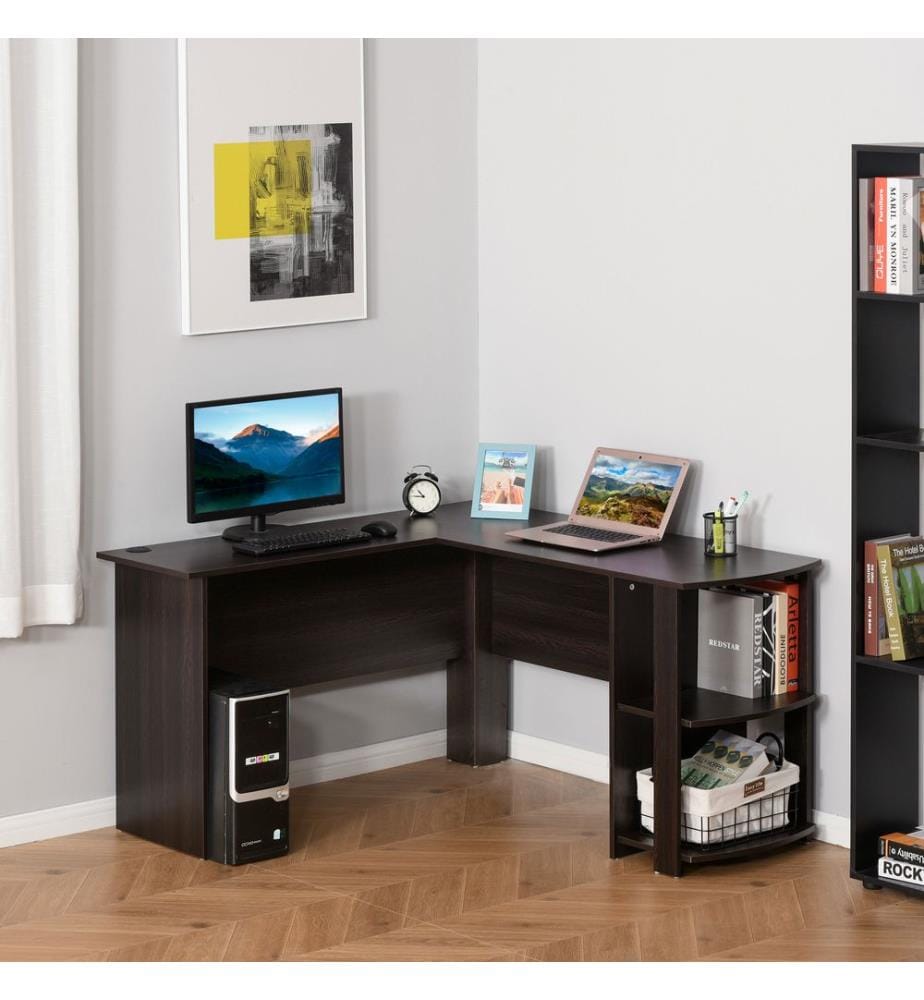 Scrivania angolare 136x130x72 cm con 2 ripiani