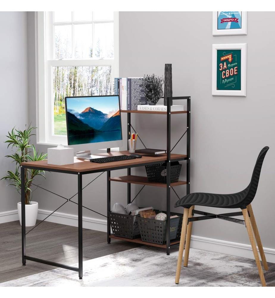 Scrivania, tavolo per computer, tavolo da lavoro con mensola 120x64x121 cm