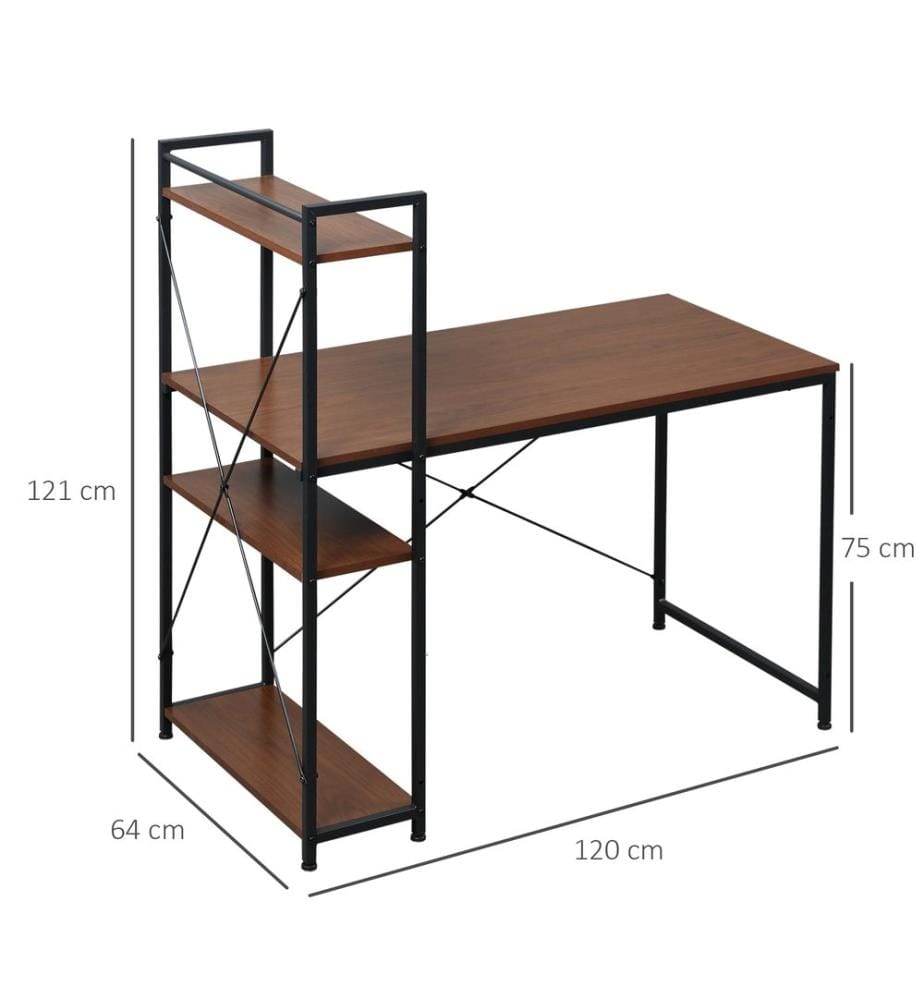 Scrivania, tavolo per computer, tavolo da lavoro con mensola 120x64x121 cm