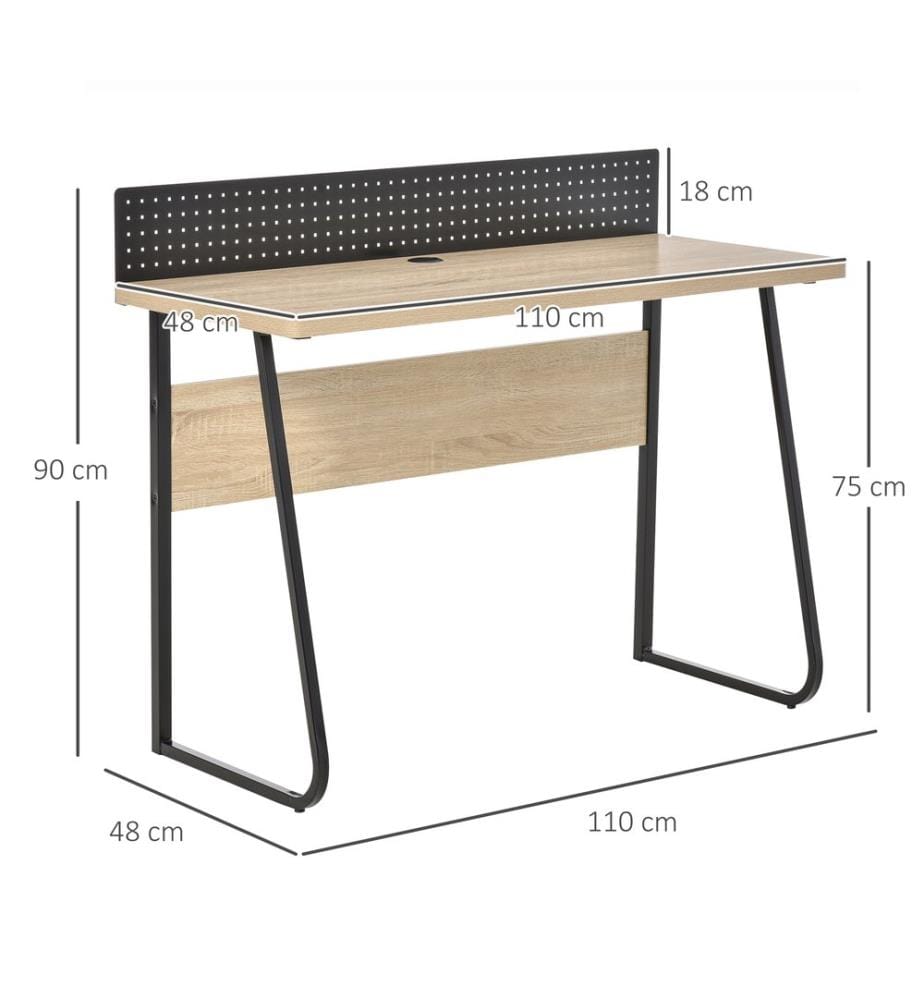 Scrivania da ufficio con pannello a incastro e foro per la gestione dei cavi, 110x48x90 cm