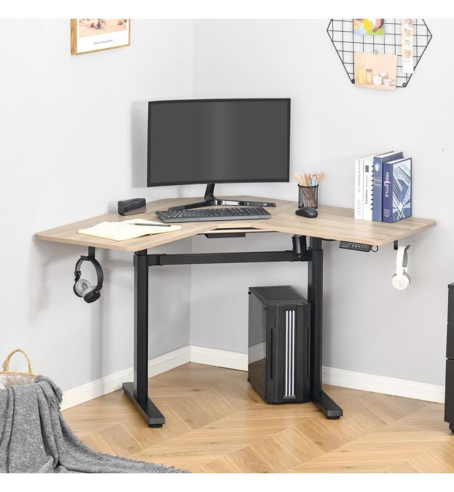 Stehpult Elektrischer Eck-Schreibtisch Natur Weiss 167 cm x 101 cm x 122 cm