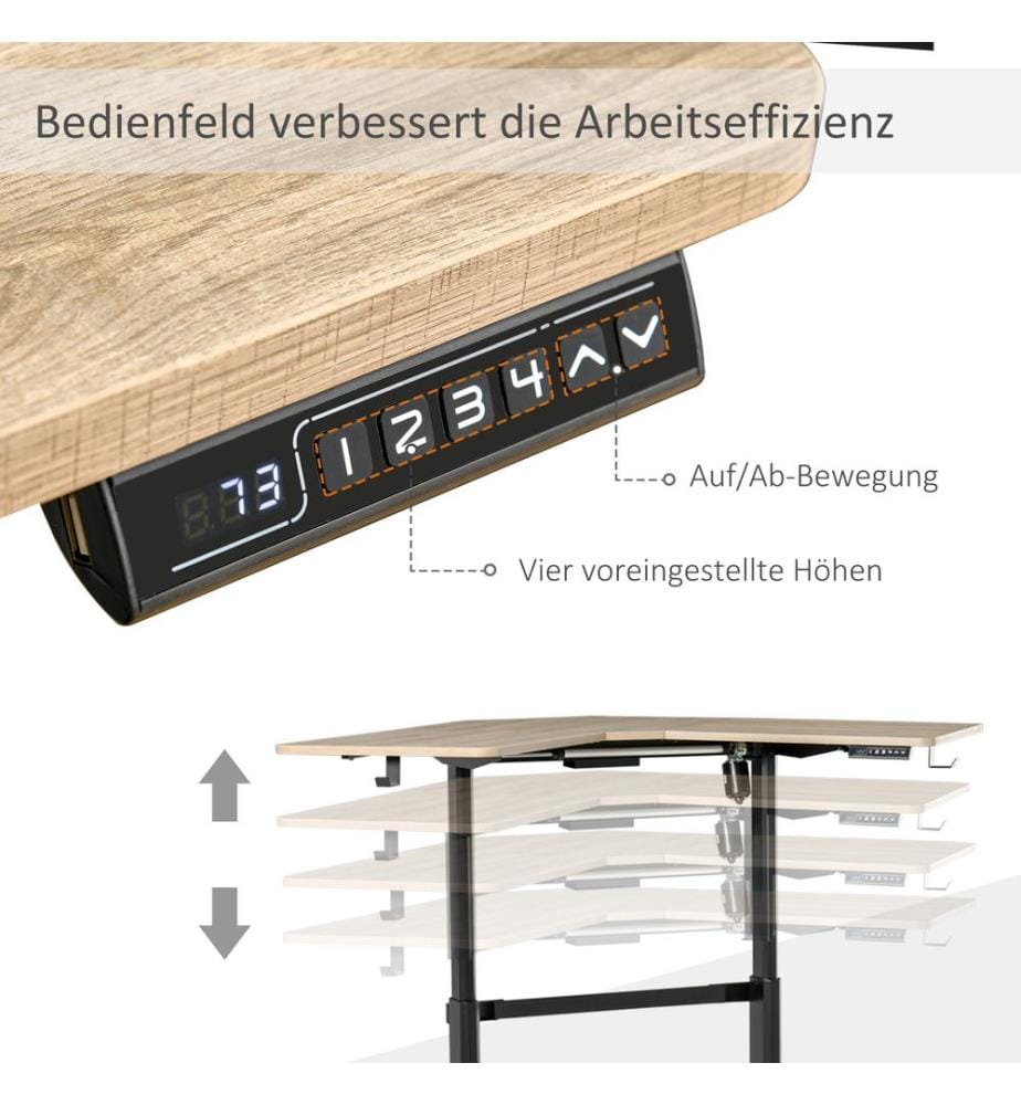 Stehpult Elektrischer Eck-Schreibtisch Natur Weiss 167 cm x 101 cm x 122 cm