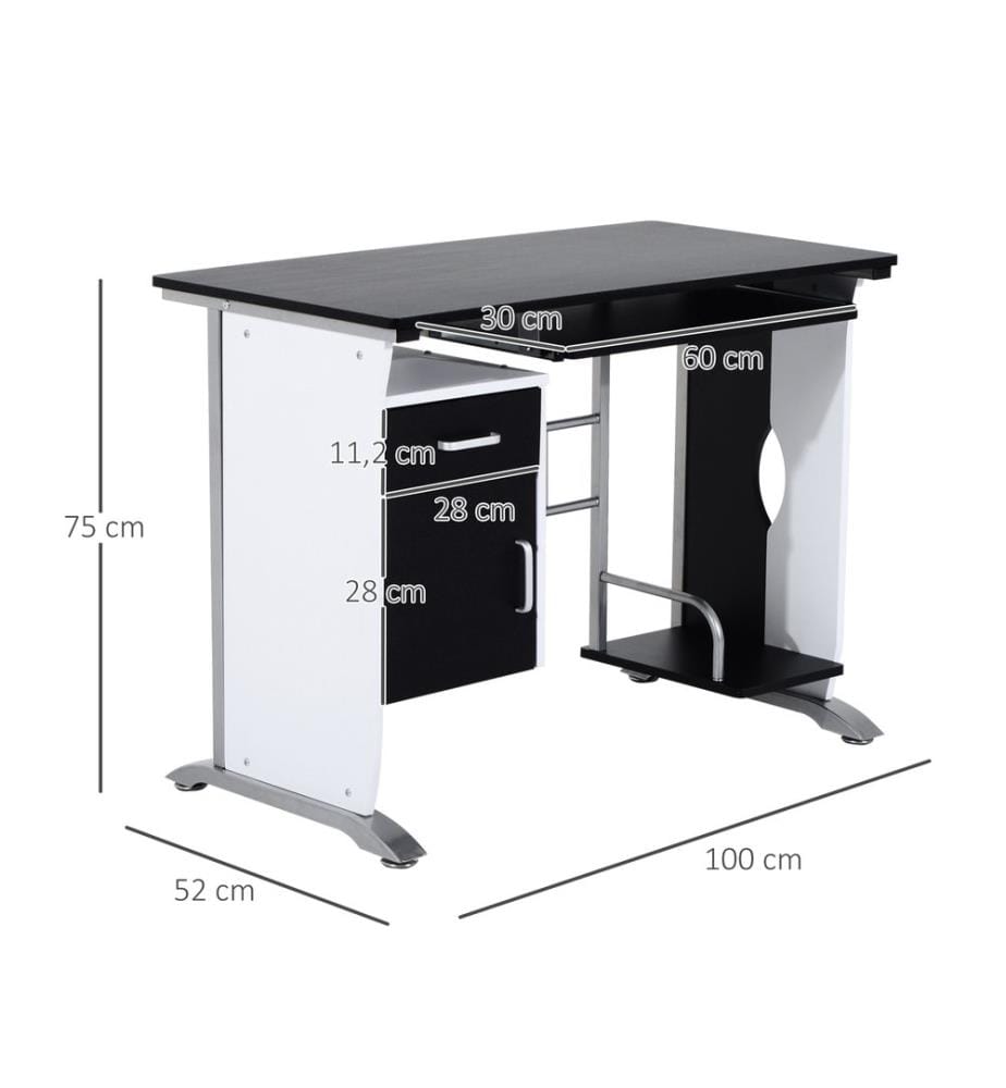 Scrivania per computer con cassetti 100x52x75 cm