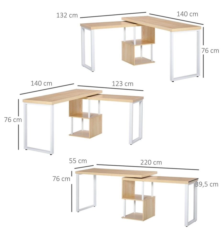 Eckschreibtisch L-Schreibtisch mit Ablagen 360° drehbar 220x55x76 cm
