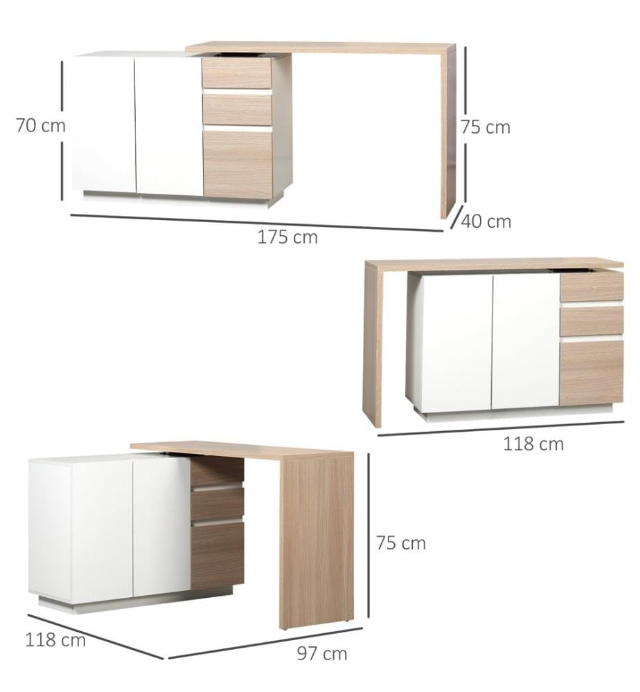 Scrivania angolare, scrivania per computer girevole a 360°, 175x40x75 cm