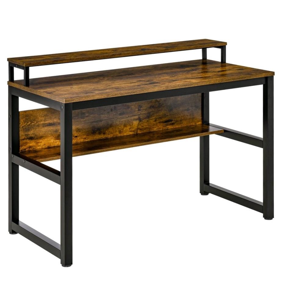 Scrivania per computer con ripiano, stile rustico, marrone, 120x60x85 cm