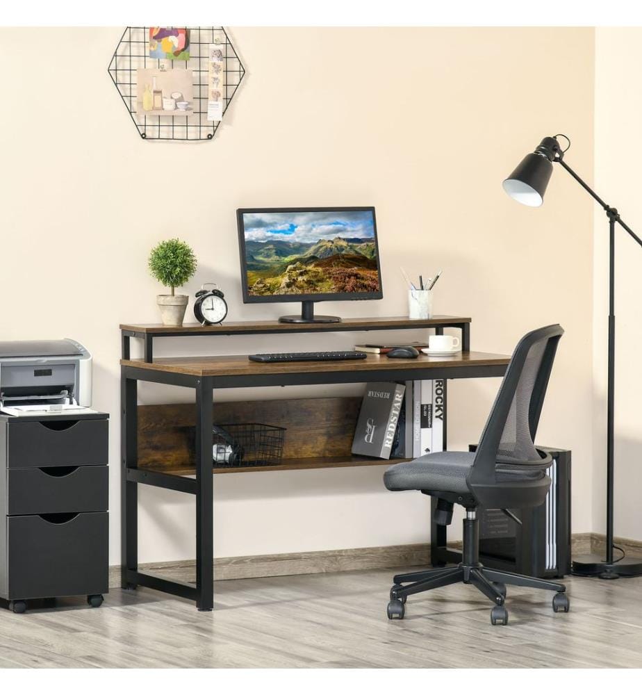 Scrivania per computer con ripiano, stile rustico, marrone, 120x60x85 cm