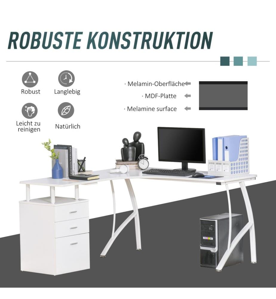 Schreibtisch mit Schubladen Eck-Schreibtisch 143.5x143.5x76 cm
