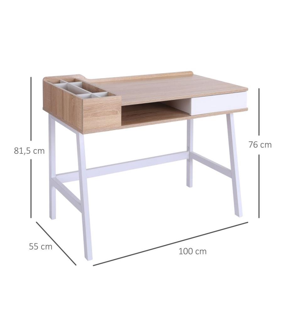 Scrivania per computer, scrivania da ufficio con sei ripiani, 100x55x81,5 cm