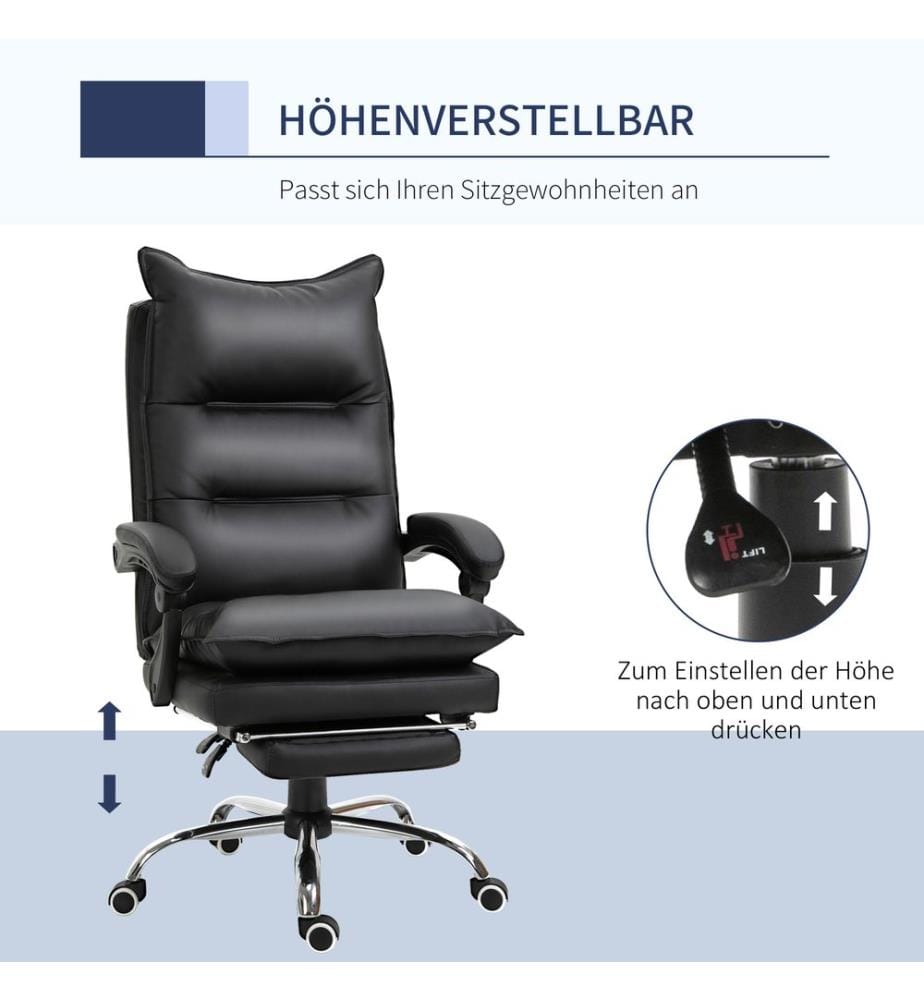 Bürostuhl mit Fussstütze höhenverstellbarer Kunstleder Schwarz