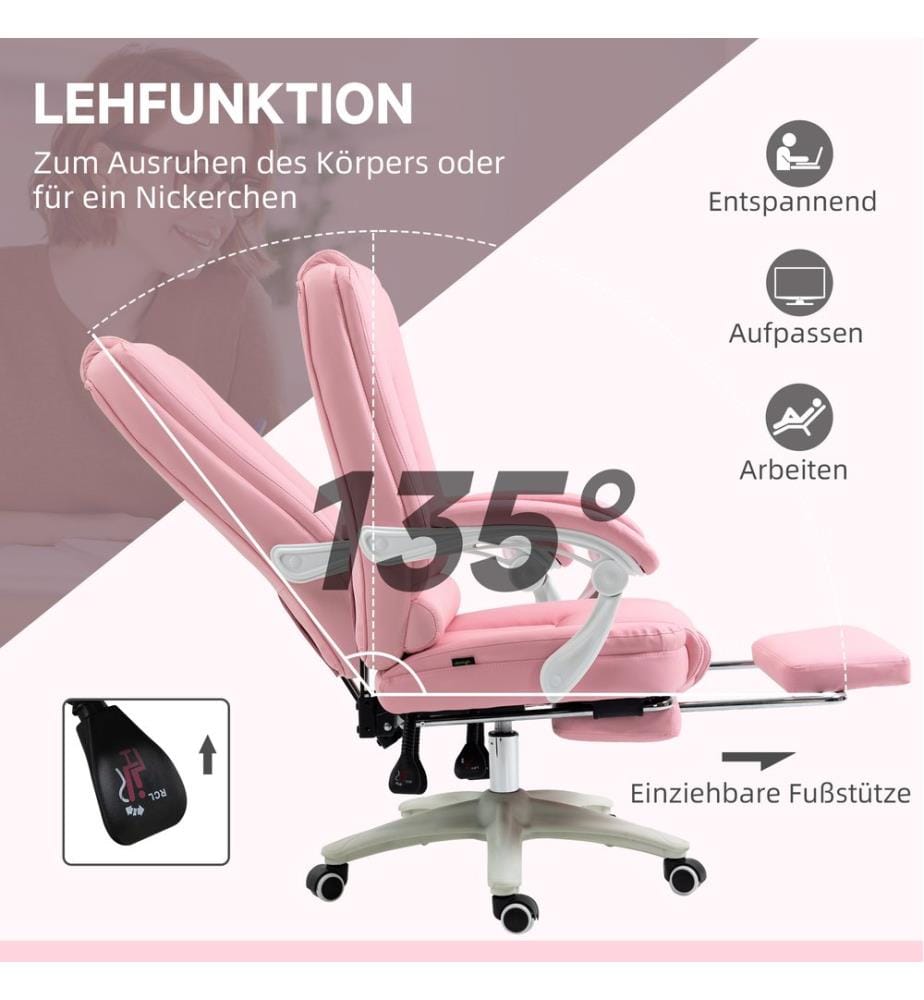 Bürostuhl Schreibtischstuhl Drehstuhl mit Fussstütze Rosa