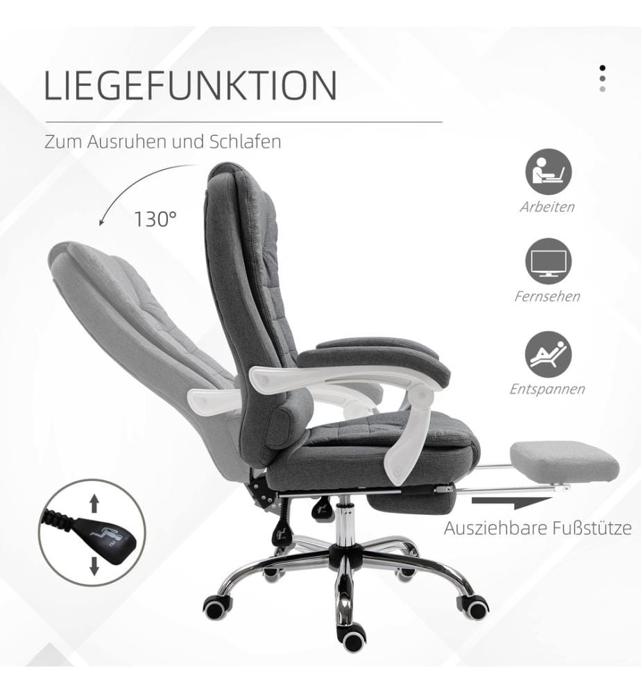 Bürostuhl Schreibtischstuhl mit Fussstütze Grau