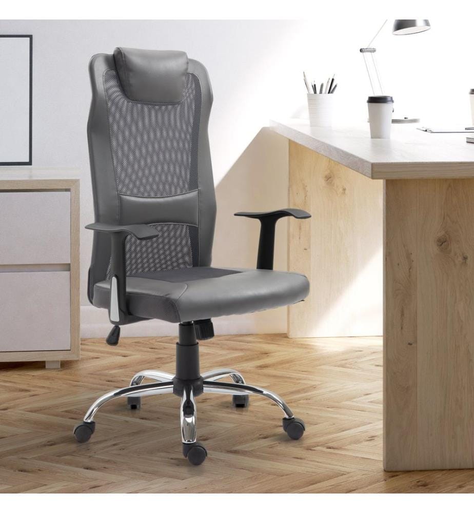 Sedia da ufficio ergonomica in ecopelle grigia 66x73x108-118 cm
